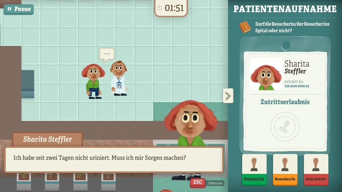Images du jeu sérieux "Hals- und Beinbruch" réalisé par DNA Studios entreprise de jeu vidéo basée en Suisse Romande pour Hôpital Cantonal Fribourgeois 01